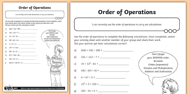 order of operations worksheet 6th grade