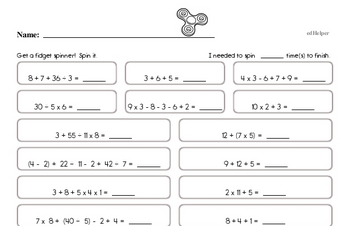 order of operations worksheet 6th grade