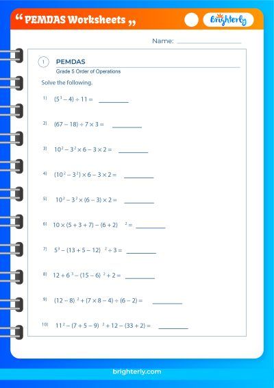 order of operations worksheet 6th grade