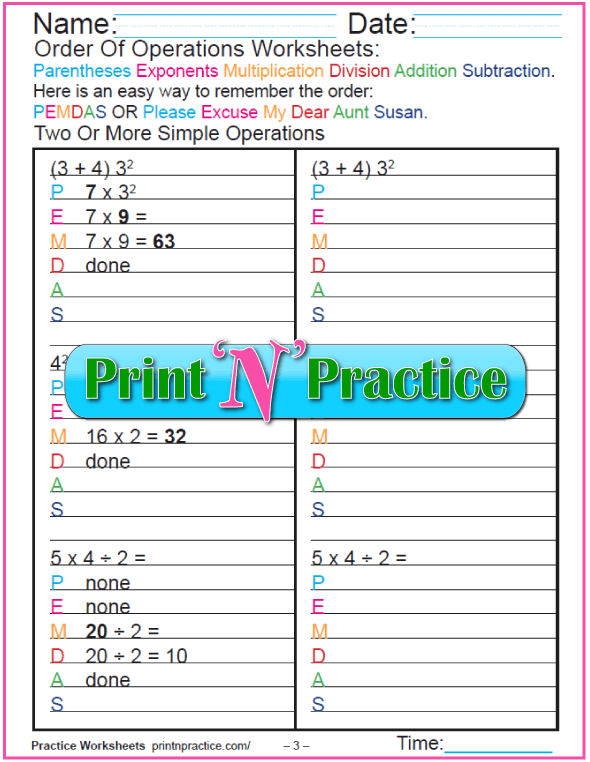 Order of Operations Worksheets For Kids