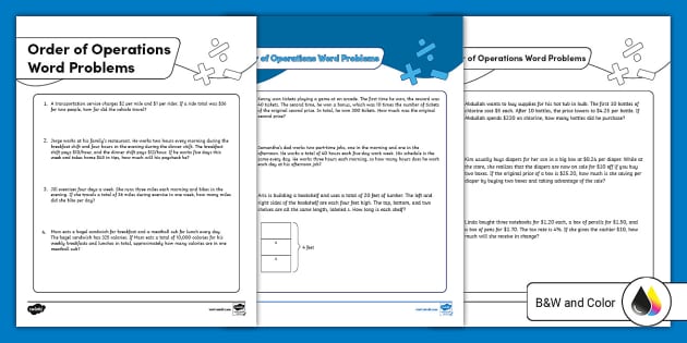 order of operations worksheet 7th grade