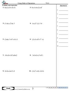 order of operations worksheet and answers