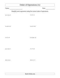 order of operations worksheet answers