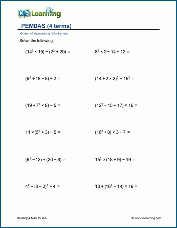 Order of Operations worksheets | Worsheets library