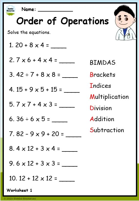 order of operations worksheet doc