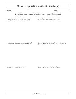 Order of Operations Worksheets