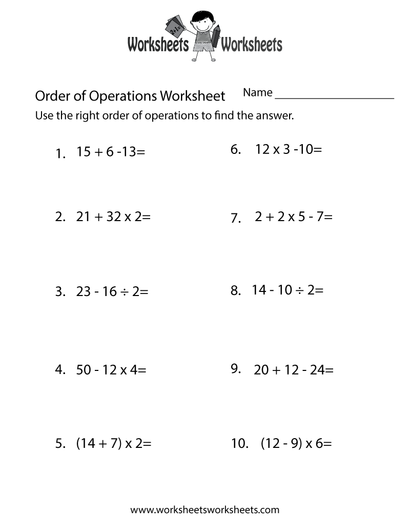 order of operations worksheet free
