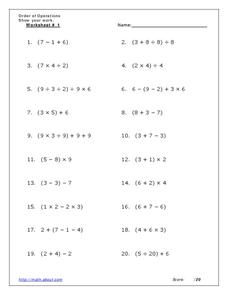 order of operations worksheet grade 5