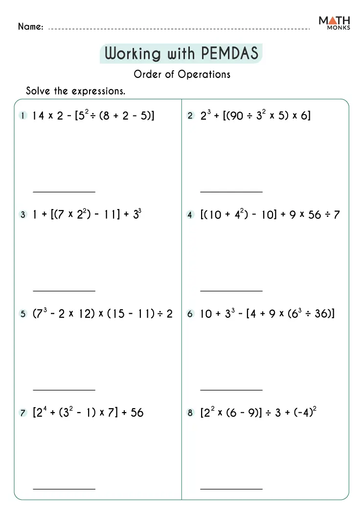 order of operations worksheet grade 6