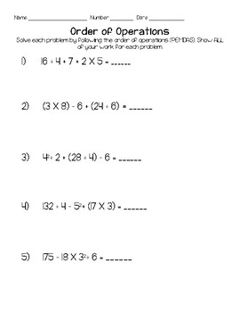 order of operations worksheet pdf