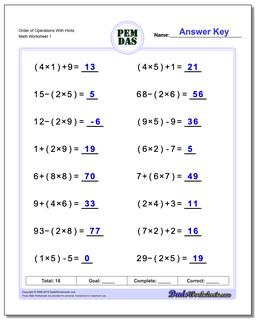 order of operations worksheet pdf