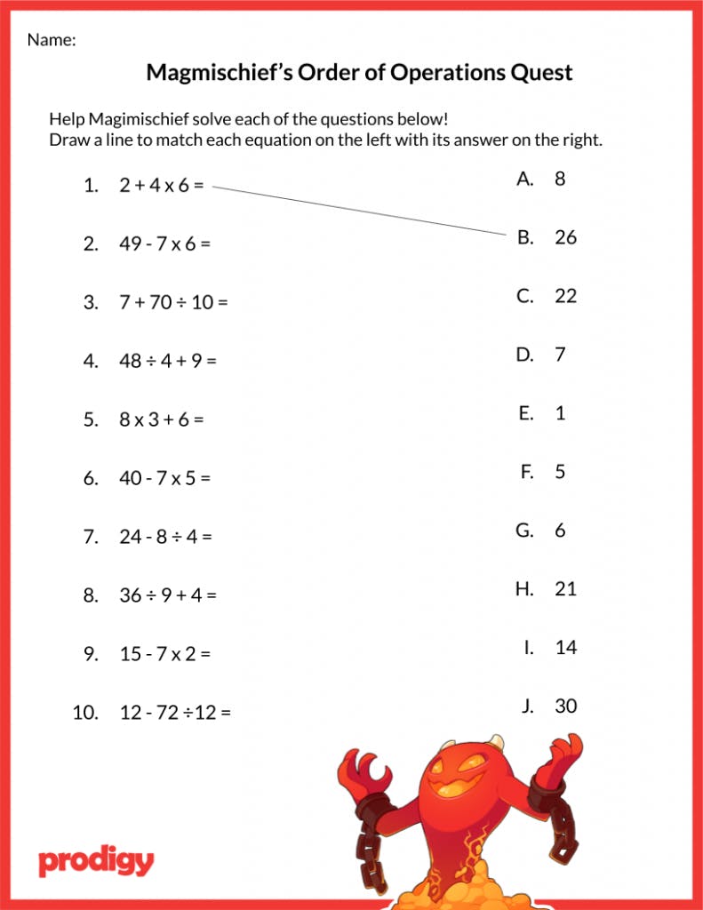 order of operations worksheet with answers