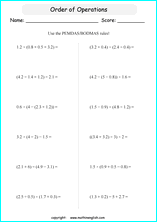 order of operations worksheet with exponents pdf