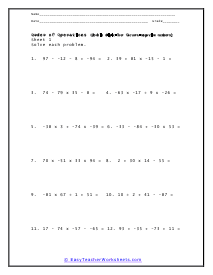 Order of Operations Worksheets