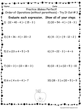 Order of Operations Task Cards - Algebra Files (with parenthesis, no  exponents)