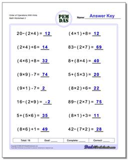 order of operations worksheet with exponents
