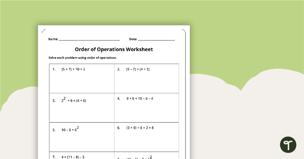 order of operations worksheet