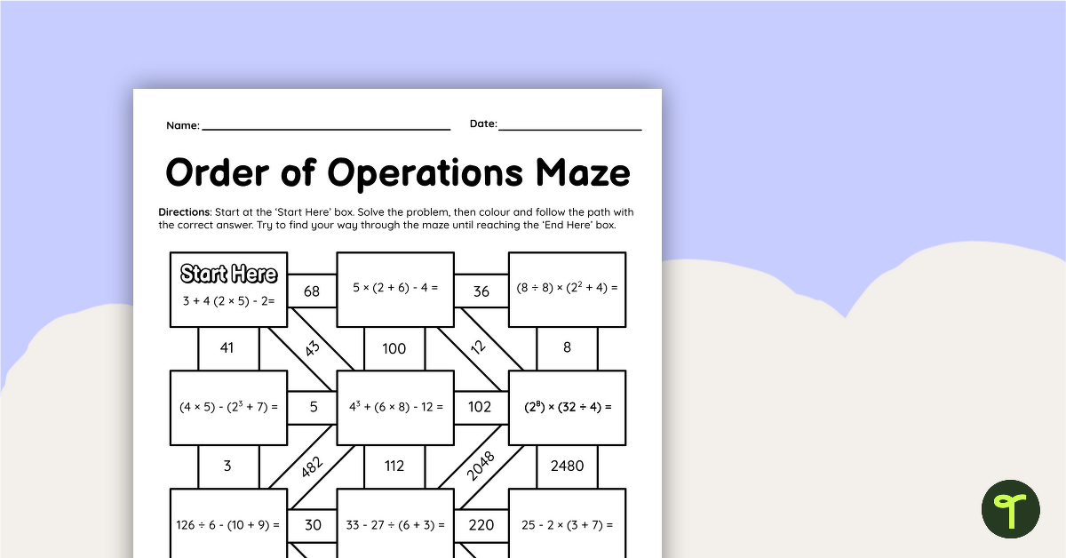 order of operations worksheet