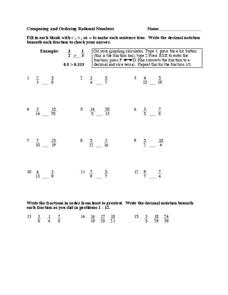 Rational Numbers Worksheet for 7th - 8th Grade | Lesson Planet