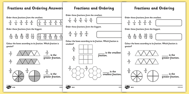 order the fractions from least to greatest worksheet