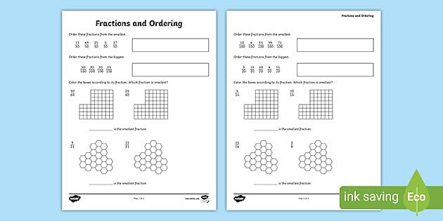 order the fractions from least to greatest worksheet