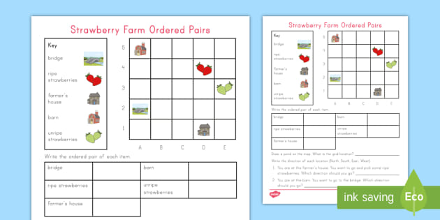 Strawberry Farm Ordered Pairs Worksheet | Math Resources