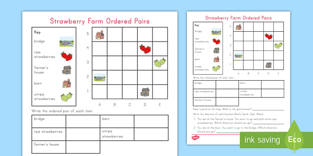 Strawberry Farm Ordered Pairs Worksheet | Math Resources