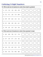 Ordering 3-Digit Numbers Worksheets