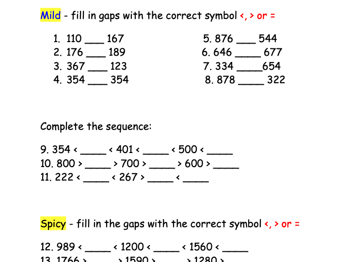 Free - Year 3/4 Comparing 3 and 4- digit numbers  