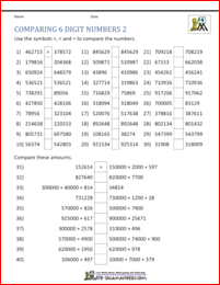 ordering 6 digit numbers worksheet
