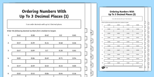 KS2 Ordering Decimals Up to 3 Places Worksheet - Twinkl