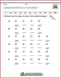 Ordering Numbers Worksheet up to 99
