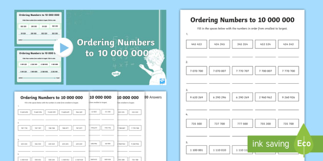 Ordering Numbers to 10,000,000 Lesson 4 Teaching Pack