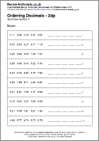 ordering decimal numbers worksheet ks2