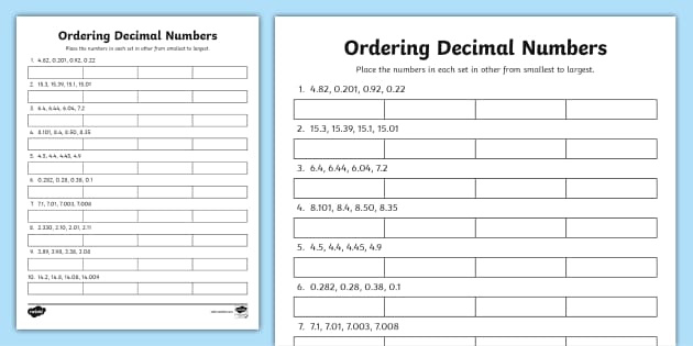 Ordering Decimal Numbers Activity for 4th-5th Grade - Twinkl