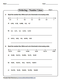 Ordering Decimals Worksheets
