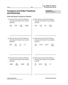 Compare and Order Fractions and Decimals Worksheet for 4th Grade ...