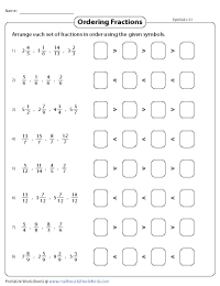Ordering Fractions Worksheets