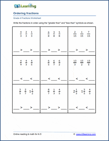 ordering fractions from least to greatest worksheet