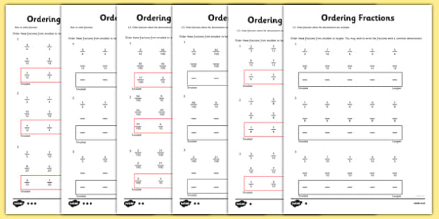 ordering fractions worksheet 5th grade