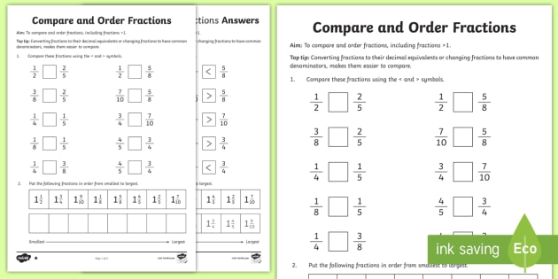 Year 6 Order Fractions Worksheet/Worksheet - KS2 Maths