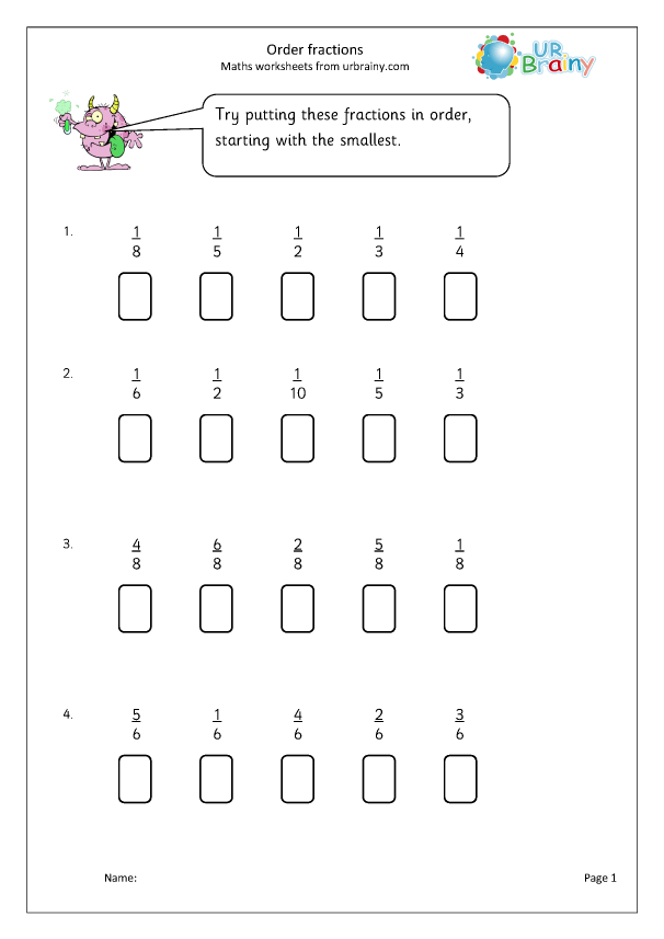 Order fractions - Fraction Worksheets for Year 3 (age 7-8) by ...