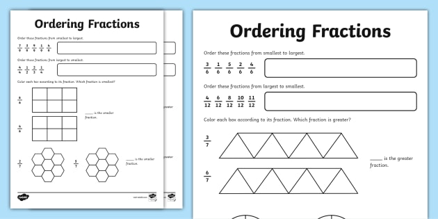 ordering fractions worksheet