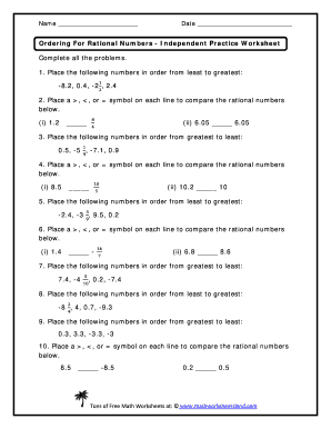 ordering irrational rational numbers worksheet