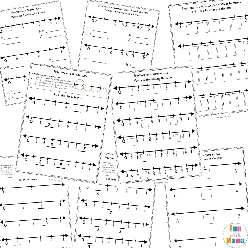 ordering mixed numbers on a number line worksheet