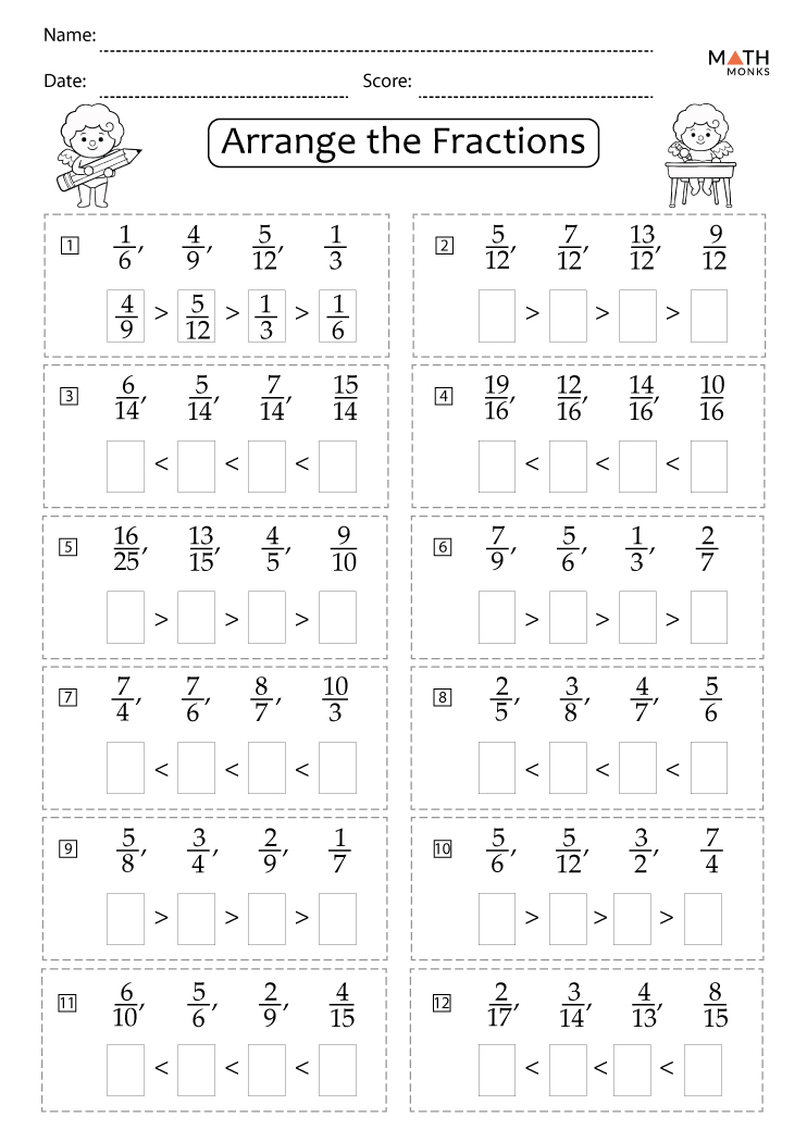 Ordering Fractions Worksheets - Math Monks