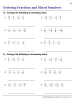 Ordering Mixed Numbers Worksheets