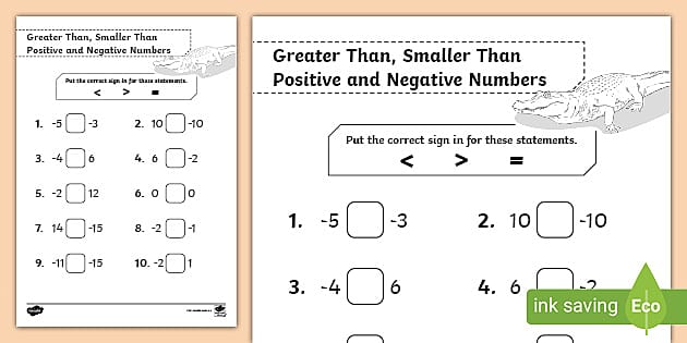 Ordering Positive and Negative Numbers | Worksheet | Primary