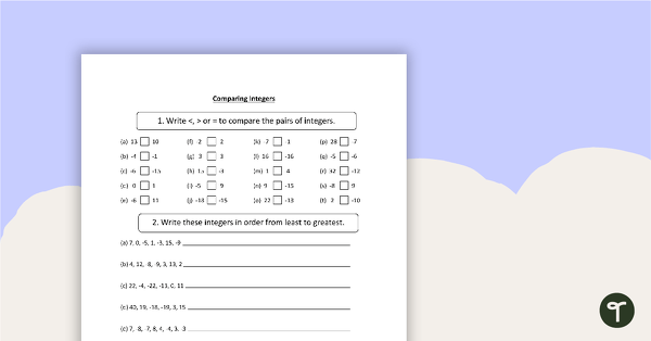 ordering negative numbers worksheet year 6