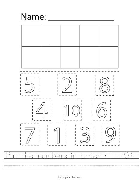 Put the numbers in order (1-10) Worksheet - Twisty Noodle